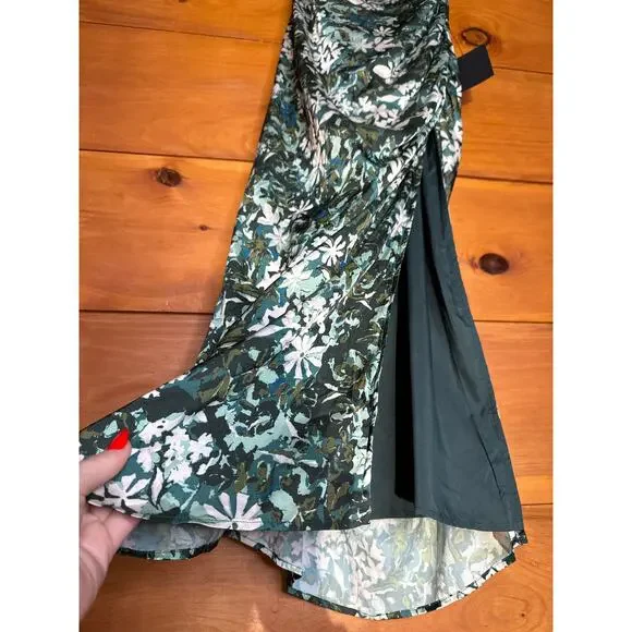 NWT Lulus Truest Romance Green Floral Print Sleeveless Ruched Midi Dress Size S - Picture 4 of 9